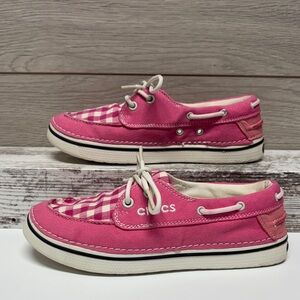 CROCS Pink Checkered Sneakers